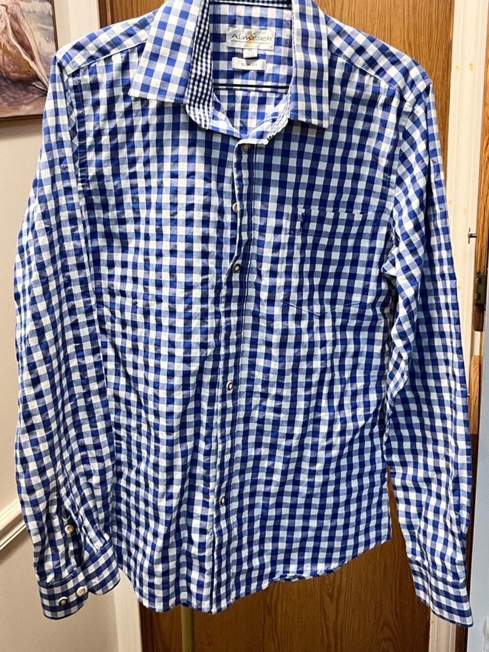 STYLISH M Almsach Slim Fit Trachten Shirt. Sharp Micro-Check Contrast Lining!